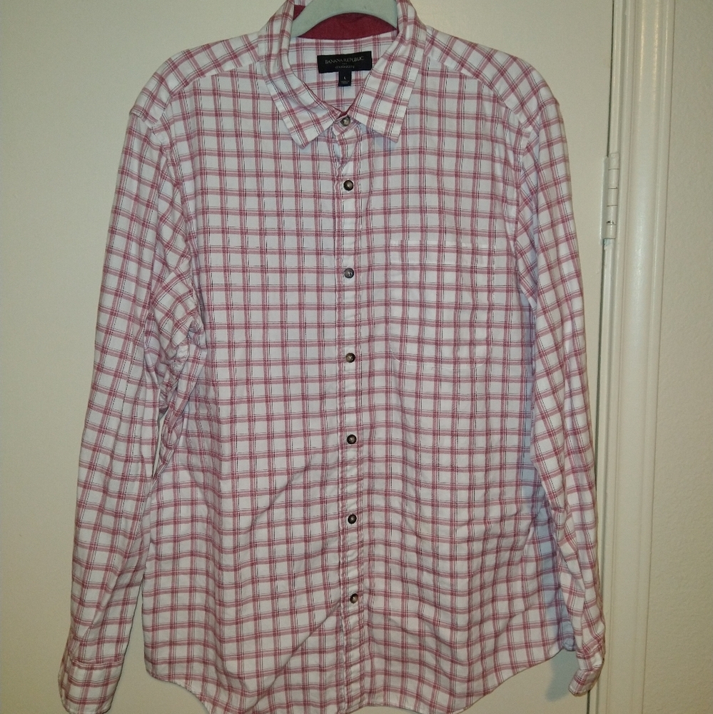 Banana Republic Standard Fit Plaid Long Sleeve Button Up Shirt Men's sz Large
